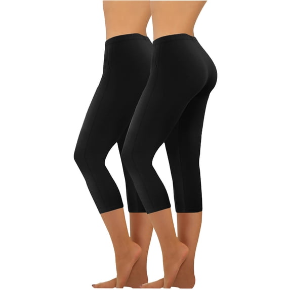 LAJPXKHY 2pc Capri Leggings with Pockets for Women Elastic High Waist Slim Fitted Bottom Athletic Gym Yoga Pants Capris
