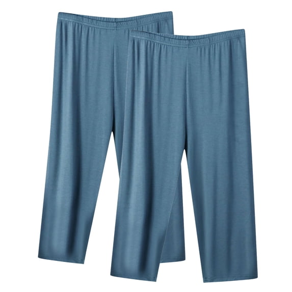 LAJPXKHY 2pc Plus Size Capris for Women Summer Elastic Waist Pajama Pants Wide Leg Lightweight Casual Loose Homewear Capri Pant