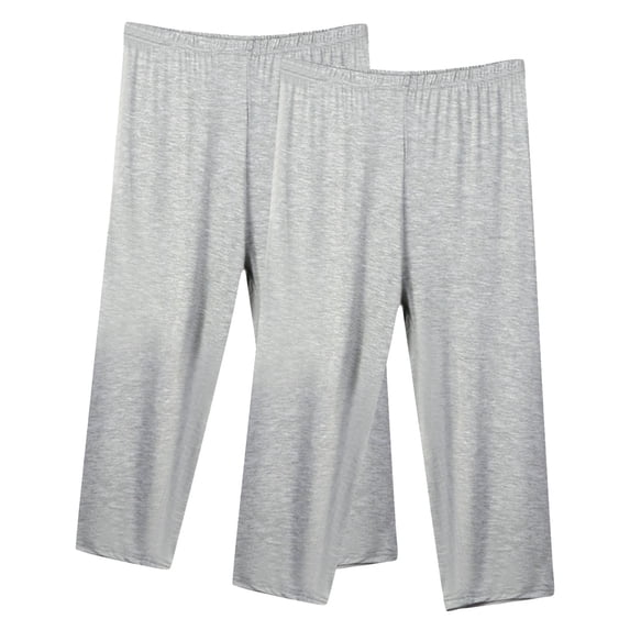 LAJPXKHY 2pc Plus Size Capris for Women Summer Elastic Waist Pajama Pants Wide Leg Lightweight Casual Loose Homewear Capri Pant