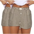 thumbnail image 1 of LAJPXKHY 2pc Shorts for Women Elastic Waisted Summer Casual Loose Lightweight Thin Loungewear Plaid Shorts, 1 of 5