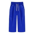 thumbnail image 1 of LAJPXKHY Capri Pants for Women Cotton Linen Summer Lightweight Thin Casual Elastic Drawstring Waist Straight Leg Capris with Pockets, 1 of 6