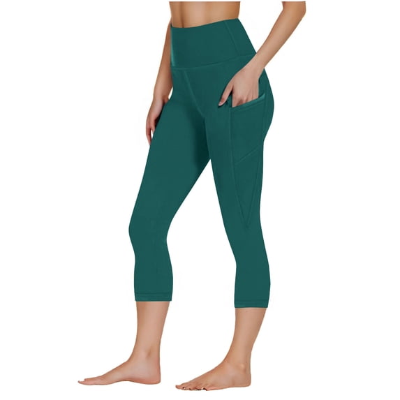 LAJPXKHY Capris Leggings with Pockets for Women Elastic High Waisted Slim Fitting Workout Gym Running Yoga Cropped Pants