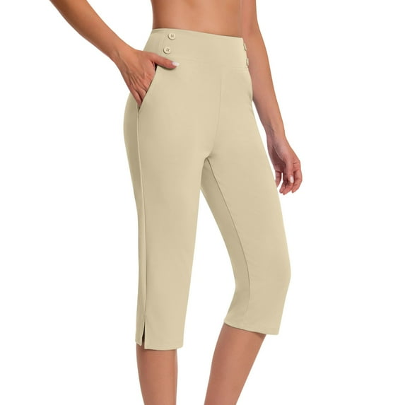 LAJPXKHY Capris Pant for Women Elastic High Waist Workout Athletic Yoga Pants Business Casual Straight Leg Dress Pant with Pockets