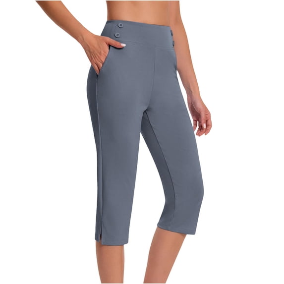 LAJPXKHY Capris Pant for Women Elastic High Waist Workout Athletic Yoga Pants Business Casual Straight Leg Dress Pant with Pockets
