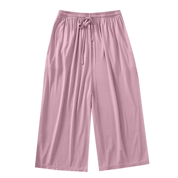 LAJPXKHY Capris Pants for Women Summer Pajama Pant Elastic Waist Drawstring Wide Leg Lightweight Comfy Home Sleepwear Capri Pants