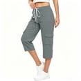 thumbnail image 1 of LAJPXKHY Cargo Capris for Women Summer Casual Loose Drawstring Mid Waist Wide Leg Outdoor Hiking Cropped Trousers with Pockets, 1 of 7