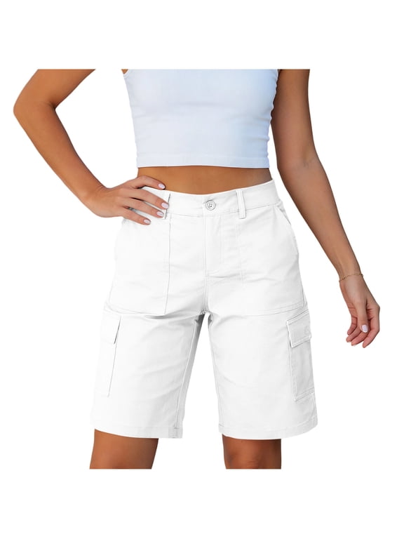 Cargo Pants Women Summer Casual High Waist Loose Fitted Wide Leg Workout Gym Outdoor Hiking Half Pants with Pockets
