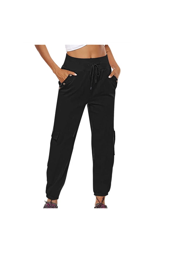 Cargo Pants for Women Drawstring High Waist Cinch Bottom Pant Loose Casual Outdoor Workout Trousers with Multi Pockets