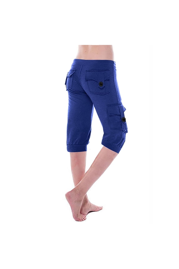 Cargo Shorts for Women Knee Length Yoga Shorts Drawstring High Waisted Summer Workout Shorts with Multi Pockets