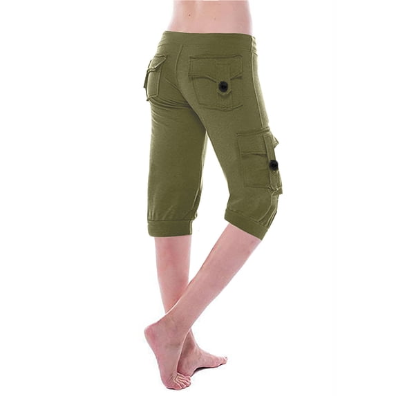 LAJPXKHY Cargo Shorts for Women Knee Length Yoga Shorts Drawstring High Waisted Summer Workout Shorts with Multi Pockets