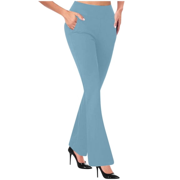 LAJPXKHY Dress Pants Women Elastic High Waist Bell Bottom Work Pant Slim Fitting Business Office Casual Trousers with Pockets