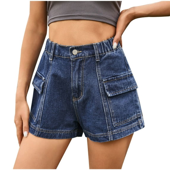 LAJPXKHY Jean Shorts Womens High Waisted Stretchy Casual Summer Loose Wide Leg Vintage Demin Shorts