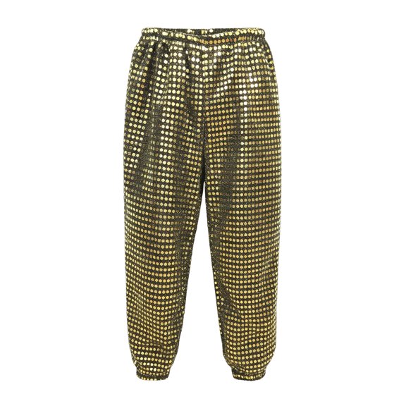 LAJPXKHY Jogger Pants for Unisex Kids Elastic High Waist Loose Shiny Sequin Trousers for Kids Party Dance(3-4Years,Bronze)