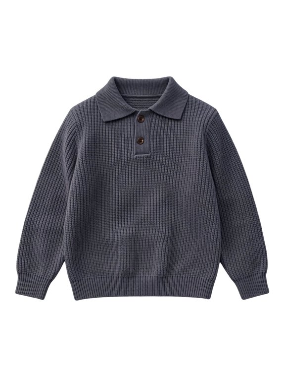Kids Boys Sweaters Long Sleeve Lapel Collar Button Loose Fall Winter Casual Comfy Pullover Tops(11-12 Years,Dark Gray)