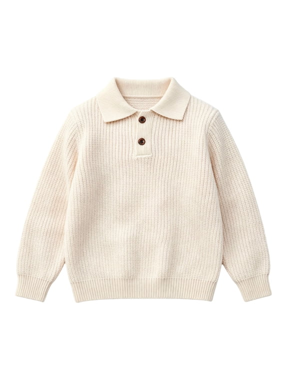 Kids Boys Sweaters Long Sleeve Lapel Collar Button Loose Fall Winter Casual Comfy Pullover Tops(13-14 Years,Beige)