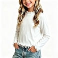thumbnail image 1 of LAJPXKHY Long Sleeve Tops for Kids Girls Ruffle Edged Turtleneck Slim Fitted Solid Fall Winter Casual Loungewear Tops(2-3Years,White), 1 of 6