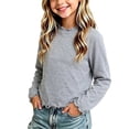 thumbnail image 1 of LAJPXKHY Long Sleeve Tops for Kids Girls Ruffle Edged Turtleneck Slim Fitted Solid Fall Winter Casual Loungewear Tops(3-4Years,Gray), 1 of 6