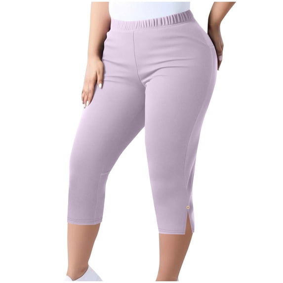 LAJPXKHY Plus Size Capri Leggings for Women Elastic Waisted Athletic Gym Yoga Pants Hem Side Split Stretch Bottom Capris Pant