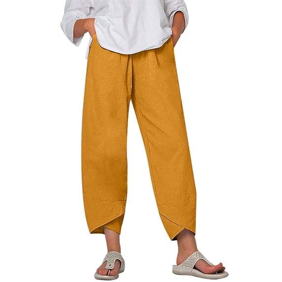 LAJPXKHY Plus Size Pants for Women Casual Summer Elastic Waisted Lightweight Thin Breathable Loose Pant Solid Color