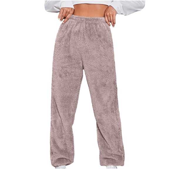 LAJPXKHY Plus Size Pants for Women Winter Fuzzy Thicken Warm High Elastic Waisted Loose Casual Homewear Trousers