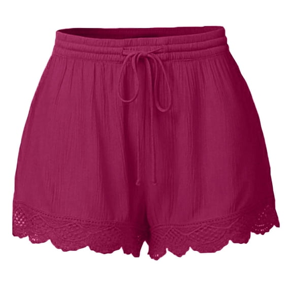 LAJPXKHY Plus Size Shorts for Women Summer Drawstring Elastic Waist Wide Leg Lace Patchwork Lightweight Casual Home Shorts