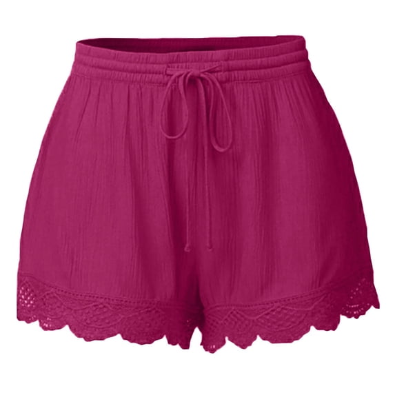 LAJPXKHY Plus Size Shorts for Women Summer Drawstring Elastic Waist Wide Leg Lace Patchwork Lightweight Casual Home Shorts