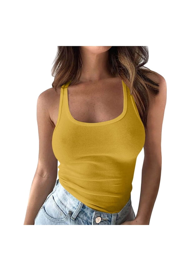 Plus Size Tank Top for Women Summer Ribbed Knitted Stretchy Slim Tight Solid Color Low Cut Sleeveless Camis Shirts