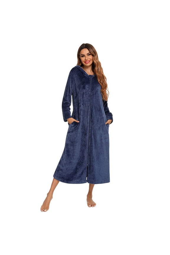 Robes for Women Zipper Front Lightweight Sherpa Soft Bathrobe Plush Warm Winter Robe with Hood