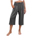 thumbnail image 1 of LAJPXKHY Summer Capri Pants for Women Cotton Linen Ruffle Elastic High Waist Wide Leg Casual Loose Lightweight Capris with Pockets, 1 of 7