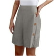 thumbnail image 1 of LAJPXKHY Summer Shorts for Women Elastic High Waist Wide Leg Knee Length Shorts Side Button Lightweight Casual Short Pants, 1 of 7