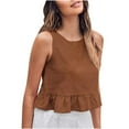 thumbnail image 1 of LAJPXKHY Summer Tank Tops for Women Crewneck Sleeveless Shirts Flowy Ruffle Hem Casual Loose Lightweight Beach Crop Top Tanks, 1 of 7