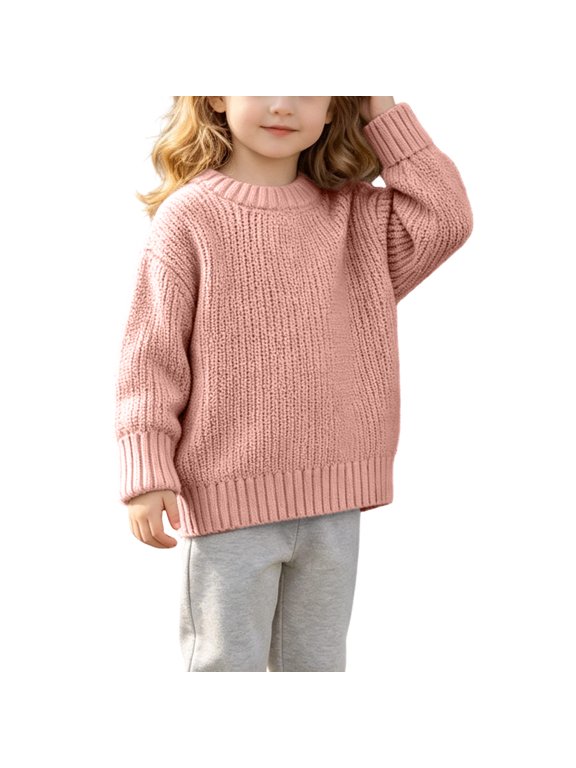 Sweaters for Boys Girls Crewneck Long Sleeve Solid Fall Winter Loose Casual Pullover Tops(3-4 Years,Pink1)