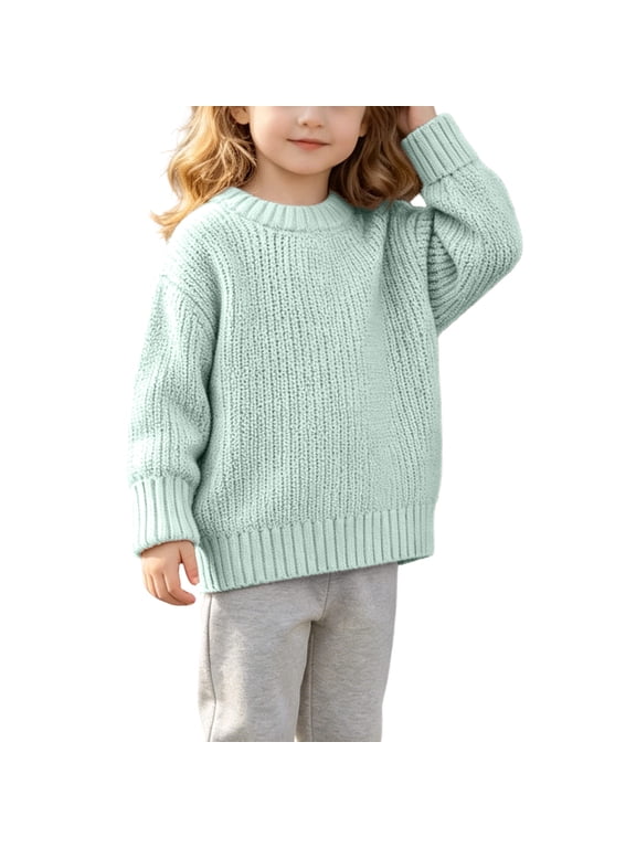 Sweaters for Boys Girls Crewneck Long Sleeve Solid Fall Winter Loose Casual Pullover Tops(6-9 Months,Mint Green)