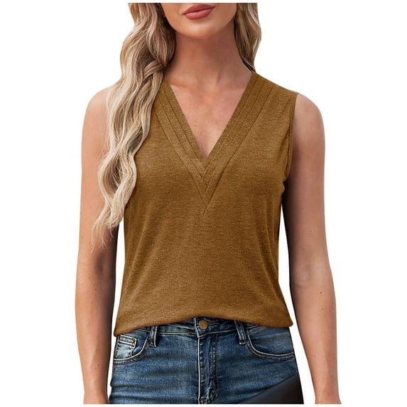 LAJPXKHY Tank Top for Women Sleeveless Deep V Neck Casual Solid Color Loose Comfy Summer Camis Shirts