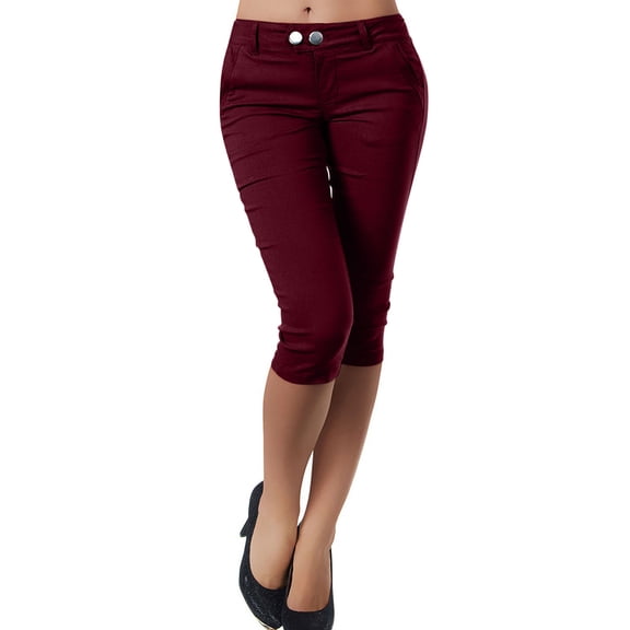 LAJPXKHY Womens Capri Pants Button Low Waisted Tight Slim Fitting Dressy Casual Capris Trousers with Pockets