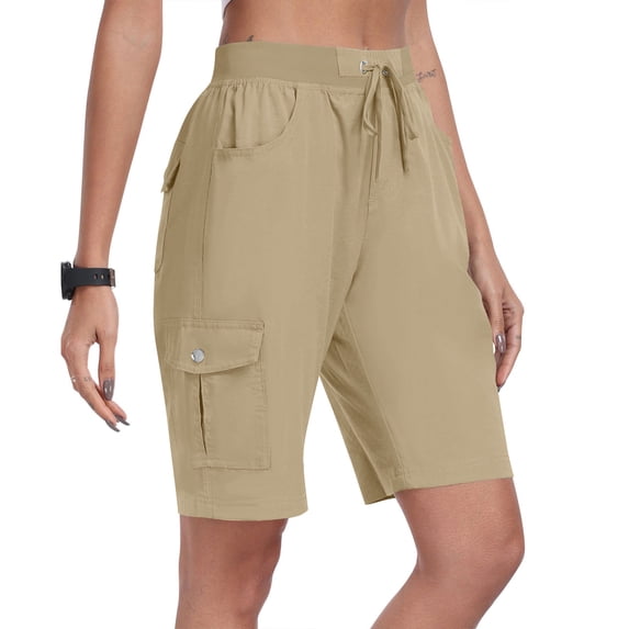 LAJPXKHY Womens Cargo Shorts Summer Lightweight Hiking Workout Knee Length Pants Drawstring High Waist Straight Leg Shorts with Pockets