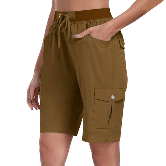LAJPXKHY Womens Cargo Shorts Summer Lightweight Hiking Workout Knee Length Pants Drawstring High Waist Straight Leg Shorts with Pockets