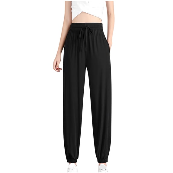 LAJPXKHY Womens Casual Pants Summer Lightweight Thin Quick Drying Drawstring High Waisted Cinch Bottom Trousers with Pockets