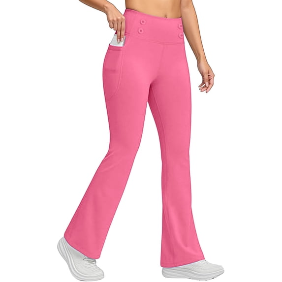 LAJPXKHY Womens Fleece Lined Leggings with Pockets Elastic High Waisted Casual Thicken Warm Yoga Athletic Bell Bottom Pants
