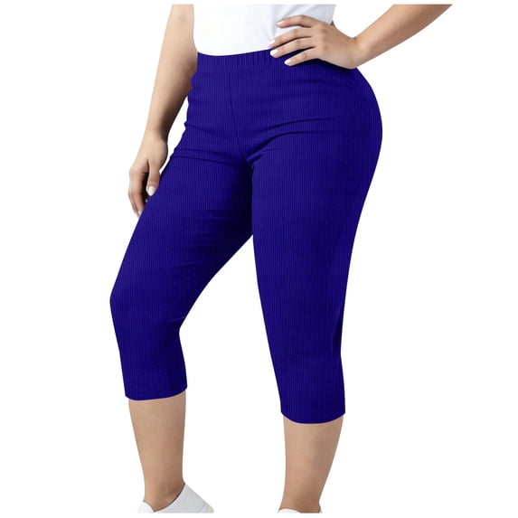 LAJPXKHY Womens Plus Size Capri Leggings Ribbed Elastic High Waisted Casual Stretchy Slim Fitted Athletic Workout Yoga Capris Pants