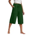 thumbnail image 1 of LAJPXKHY Womens Plus Size Capri Pants Summer Cotton Linen Lightweight Breathable Drawstring High Waist Wide Leg Capris with Pockets, 1 of 6