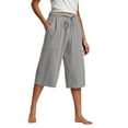 thumbnail image 1 of LAJPXKHY Womens Plus Size Capri Pants Summer Cotton Linen Lightweight Breathable Drawstring High Waist Wide Leg Capris with Pockets, 1 of 6