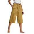 thumbnail image 1 of LAJPXKHY Womens Plus Size Capri Pants Summer Cotton Linen Lightweight Breathable Drawstring High Waist Wide Leg Capris with Pockets, 1 of 6