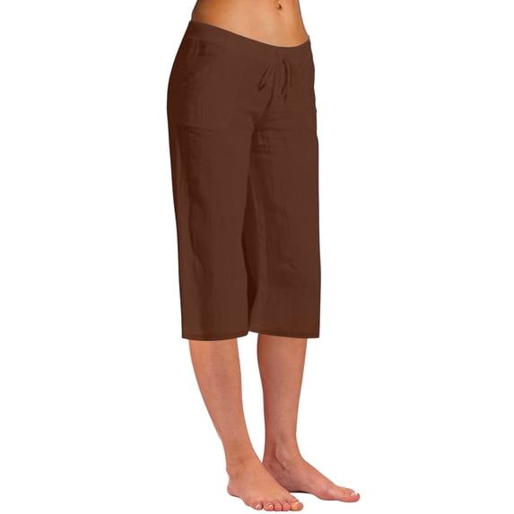 LAJPXKHY Womens Plus Size Capris Summer Cotton Linen Lightweight Thin Breathable Drawstring Elastic Waist Wide Leg Capri Pants