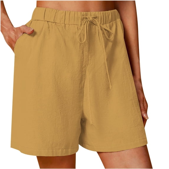 LAJPXKHY Womens Plus Size Shorts Summer Cotton Linen Lightweight Thin Elastic Drawstring Waist Loose Loungeweare Knee Shorts with Pockets