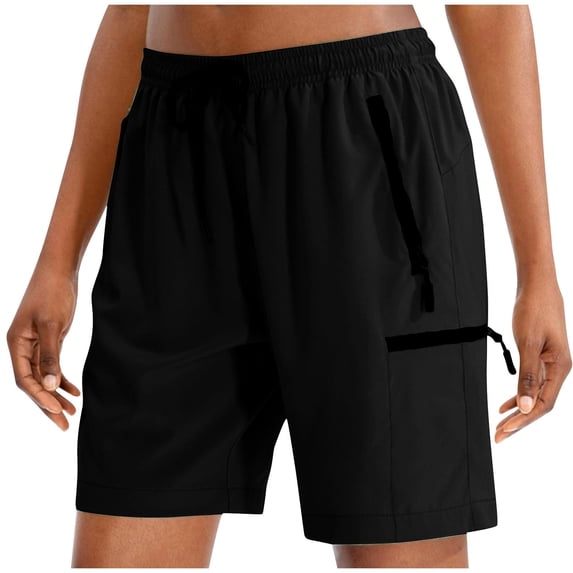 LAJPXKHY Womens Workout Shorts Elastic Drawstring Waisted Straight Leg Quick Drying Outdoor Athletic Running Shorts with Zipper Pockets