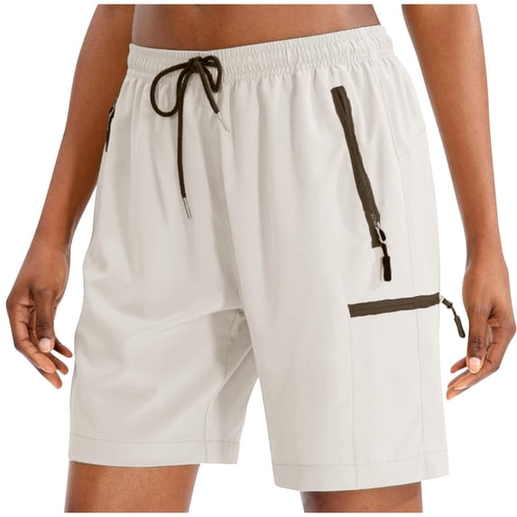 LAJPXKHY Womens Workout Shorts Elastic Drawstring Waisted Straight Leg Quick Drying Outdoor Athletic Running Shorts with Zipper Pockets