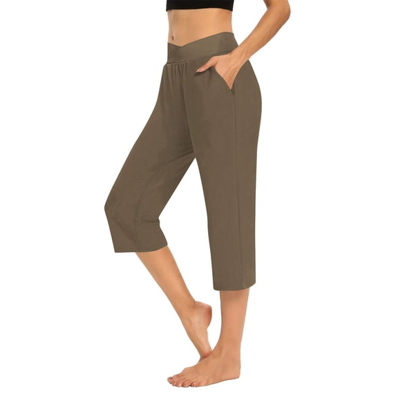 LAJPXKHY Yoga Capri Pants for Women Straight Leg Stretchy Cross Wrap High Waisted Casual Workout Joggers Capris with Pockets
