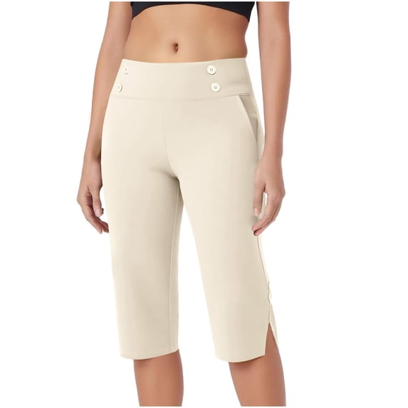 LAJPXKHY Yoga Capri Pants for Women Summer Casual Athletic Quick Dry Elastic Mid Waisted Loose Fitted Running Cropped Trousers with Pockets