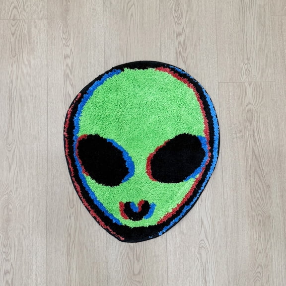 LAKEA Alien Face Tufted Rug, Soft Fluffy Novelty Green Alien Shaped Area Rug, Non-Slip Cool Floor Mat for Bedroom, Living Room, Dorm, Kids Room & Space Themed Home Decor